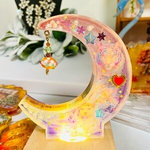 Handmade Colorful Dream Tiger Crescent Moon Art Piece